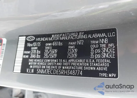 2024 Hyundai Tucson Limited из США, поврежденный, VIN 5NMJECDE5RH348774